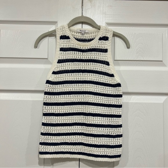 Madewell Tops - Madewell Crochet-Knit Crewneck Sweater Tank Ivory Navy Blue Stripe Womens XS NWT